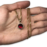 24IN 3MM CHAIN WITH ROUND VERSACE RUBY PENDANT STL_045 - WORLDSTARBLING