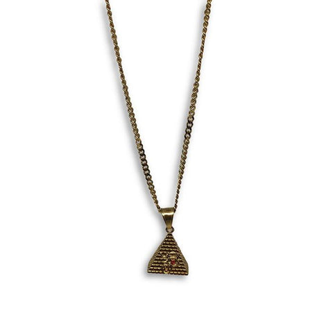 24IN 3MM CHAIN WITH PYRAMID RUBY PENDANT STL_046 - WORLDSTARBLING