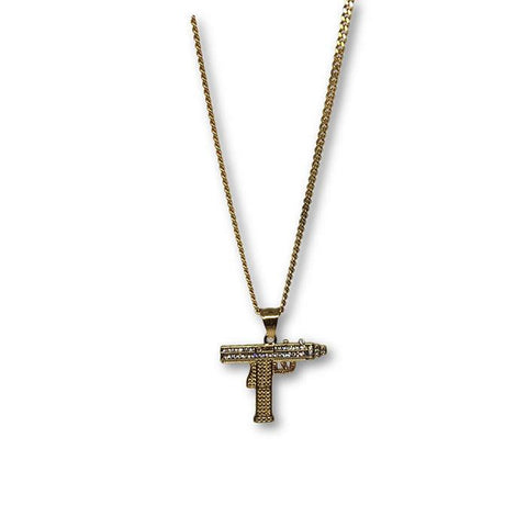 24IN 3MM GUN PENDANT WITH CHAIN STL_058 - WORLDSTARBLING