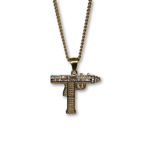 24IN 3MM GUN PENDANT WITH CHAIN STL_058 - WORLDSTARBLING