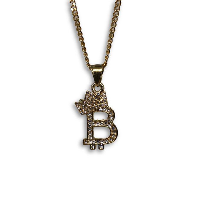 24IN 3MM CHAIN WITH CROWN & B EMOJI PENDANT STL_062 - WORLDSTARBLING