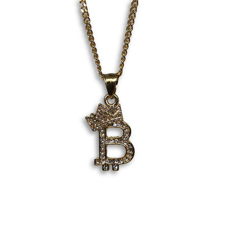 24IN 3MM CHAIN WITH CROWN & B EMOJI PENDANT STL_062 - WORLDSTARBLING