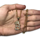 24IN 3MM CHAIN WITH CROWN & B EMOJI PENDANT STL_062 - WORLDSTARBLING
