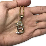 24IN 3MM CHAIN WITH CROWN & B EMOJI PENDANT STL_062 - WORLDSTARBLING