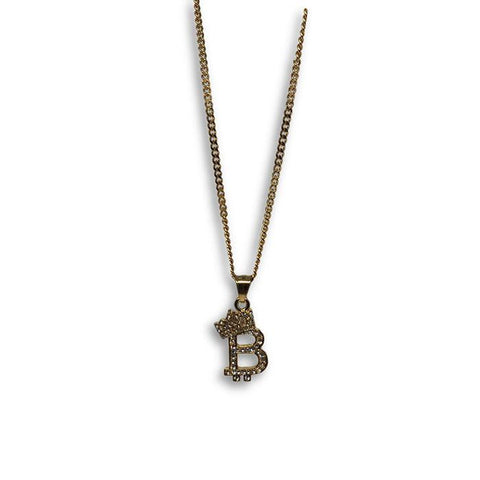 24IN 3MM CHAIN WITH CROWN & B EMOJI PENDANT STL_062 - WORLDSTARBLING