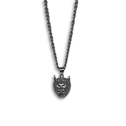 24IN 6MM WHITE STERLING STEEL CHAIN WITH LION CROWN PENDANT STL_067 - WORLDSTARBLING