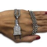 24IN 6MM WHITE STERLING STEEL CHAIN WITH PLUG PENDANT STL_068 - WORLDSTARBLING