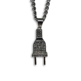 24IN 6MM WHITE STERLING STEEL CHAIN WITH PLUG PENDANT STL_068 - WORLDSTARBLING