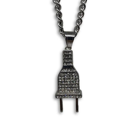 24IN 6MM WHITE STERLING STEEL CHAIN WITH PLUG PENDANT STL_068 - WORLDSTARBLING
