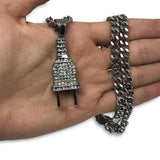 24IN 6MM WHITE STERLING STEEL CHAIN WITH PLUG PENDANT STL_068 - WORLDSTARBLING