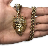 30IN 4MM Rope Chain Gold Plated Stainless Steel With Lion Pendant STL_072 - WORLDSTARBLING