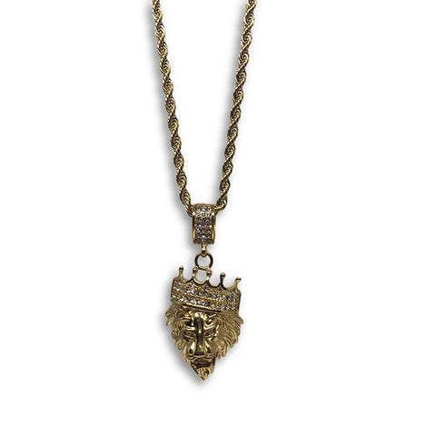 30IN 4MM Rope Chain Gold Plated Stainless Steel With Lion Pendant STL_072 - WORLDSTARBLING