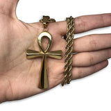 30IN 4MM Rope Chain Gold Plated Stainless Steel With Ankh Cross Pendant STL_074 - WORLDSTARBLING