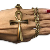30IN 4MM Rope Chain Gold Plated Stainless Steel With Ankh Cross Pendant STL_074 - WORLDSTARBLING