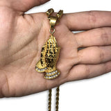 24IN 4MM Rope Chain Gold Plated Stainless With Praying Hands Pendants STL_075 - WORLDSTARBLING