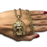 24IN 4MM Rope Chain Gold Plated Stainless With Native American Pendant STL_077 - WORLDSTARBLING