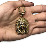 24IN 4MM Rope Chain Gold Plated Stainless With Native American Pendant STL_077 - WORLDSTARBLING