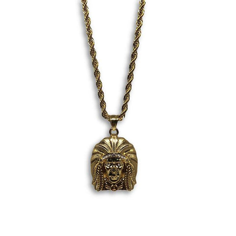 24IN 4MM Rope Chain Gold Plated Stainless With Native American Pendant STL_077 - WORLDSTARBLING