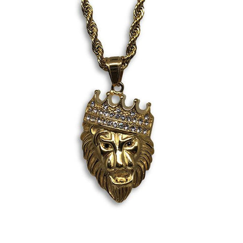 24IN 4MM Rope Chain Gold Plated Stainless With Lion Pendant STL_079 - WORLDSTARBLING