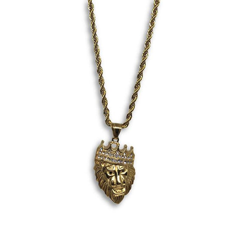 24IN 4MM Rope Chain Gold Plated Stainless With Lion Pendant STL_079 - WORLDSTARBLING