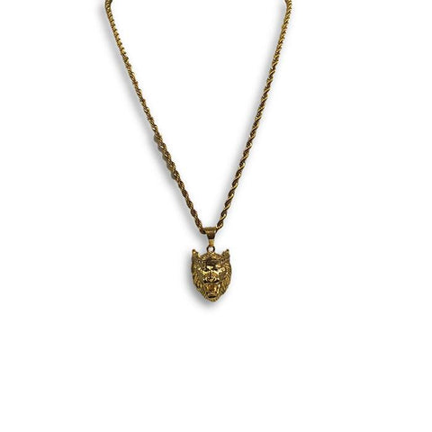 24IN 4MM Rope Chain Gold Plated Stainless With Lion Pendant STL_080 - WORLDSTARBLING