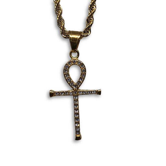 24IN 4MM Rope Chain Gold Plated Stainless With Ankh Cross Pendant STL_081 - WORLDSTARBLING