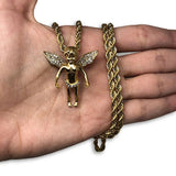 24IN 4MM Rope Chain Gold Plated Stainless With Angel Pendant STL_082 - WORLDSTARBLING