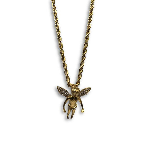 24IN 4MM Rope Chain Gold Plated Stainless With Angel Pendant STL_082 - WORLDSTARBLING