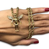 24IN 4MM Rope Chain Gold Plated Stainless With Angel Pendant STL_082 - WORLDSTARBLING