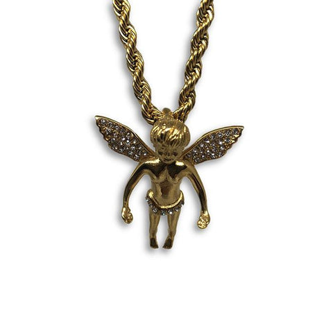 24IN 4MM Rope Chain Gold Plated Stainless With Angel Pendant STL_082 - WORLDSTARBLING