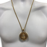 24IN 4MM Rollo Chain Gold Plated Stainless With Round Praying Hands Pendant STL_084 - WORLDSTARBLING