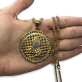 24IN 4MM Rollo Chain Gold Plated Stainless With Round Praying Hands Pendant STL_084 - WORLDSTARBLING