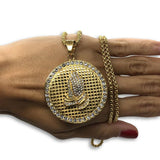 24IN 4MM Rollo Chain Gold Plated Stainless With Round Praying Hands Pendant STL_084 - WORLDSTARBLING