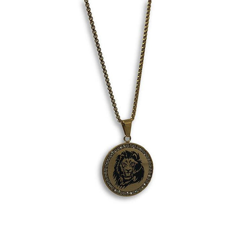24IN 4MM Rollo Chain Gold Plated Stainless With Round Lion Pendant STL_088 - WORLDSTARBLING