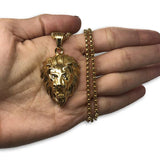 24IN 4MM Rollo Chain Gold Plated Stainless With Lion Haed Pendant STL_089 - WORLDSTARBLING