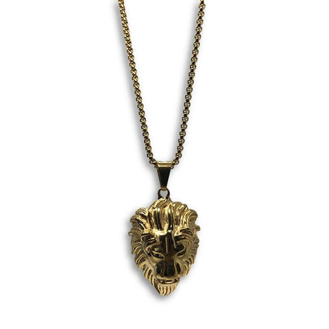 24IN 4MM Rollo Chain Gold Plated Stainless With Lion Haed Pendant STL_090 - WORLDSTARBLING