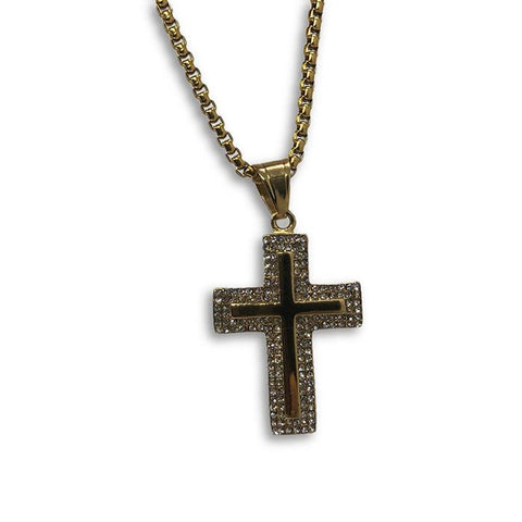 24IN 4MM Rollo Chain Gold Plated Stainless With Cross Pendant STL_091 - WORLDSTARBLING