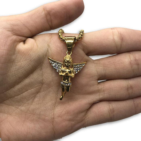 24IN 4MM Rollo Chain Gold Plated Stainless With Angel Pendant STL_092 - WORLDSTARBLING