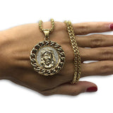 24IN 4MM Rollo Chain Gold Plated Stainless With Round Jesus Pendant STL_093 - WORLDSTARBLING