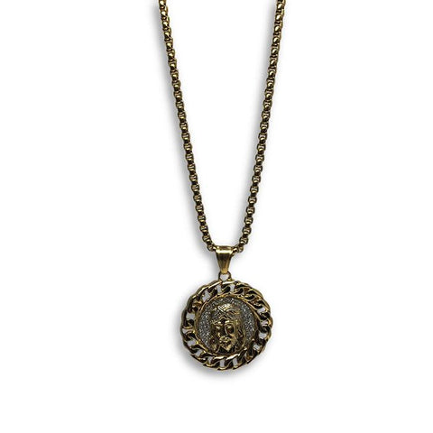 24IN 4MM Rollo Chain Gold Plated Stainless With Round Jesus Pendant STL_093 - WORLDSTARBLING