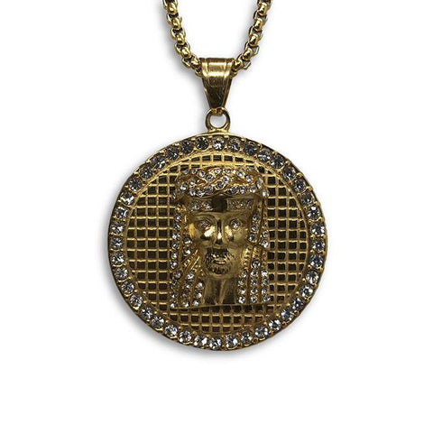 24IN 4MM Rollo Chain Gold Plated Stainless With Round Jesus Pendant STL_094 - WORLDSTARBLING