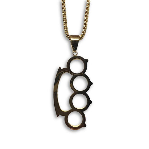 24IN 4MM Rollo Chain Gold Plated Stainless With Knuckle Ring Pendant  STL_095 - WORLDSTARBLING