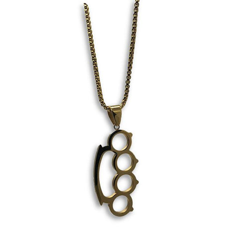 24IN 4MM Rollo Chain Gold Plated Stainless With Knuckle Ring Pendant  STL_095 - WORLDSTARBLING