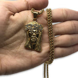 24IN 4MM Rollo Chain Gold Plated Stainless With Jesus Haed Pendant STL_096 - WORLDSTARBLING
