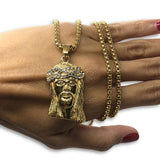 24IN 4MM Rollo Chain Gold Plated Stainless With Jesus Haed Pendant STL_096 - WORLDSTARBLING
