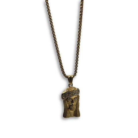 24IN 4MM Rollo Chain Gold Plated Stainless With Jesus Haed Pendant STL_096 - WORLDSTARBLING