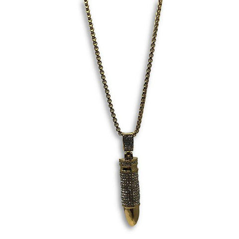 24IN 4MM Rollo Chain Gold Plated Stainless With Bullet Pendant STL_098 - WORLDSTARBLING
