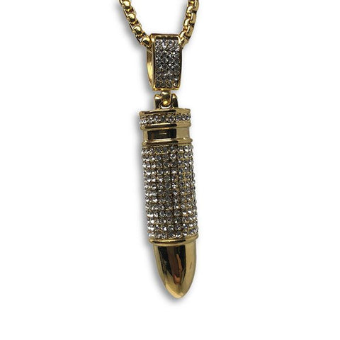 24IN 4MM Rollo Chain Gold Plated Stainless With Bullet Pendant STL_098 - WORLDSTARBLING