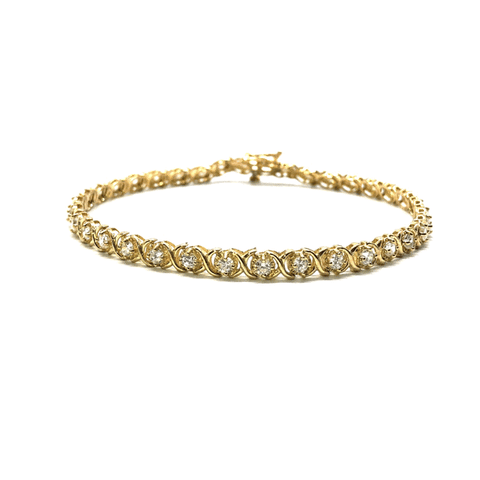 10K Cursive X 10K Yellow Gold Tennis Bracelet WBG-008 - WORLDSTARBLING