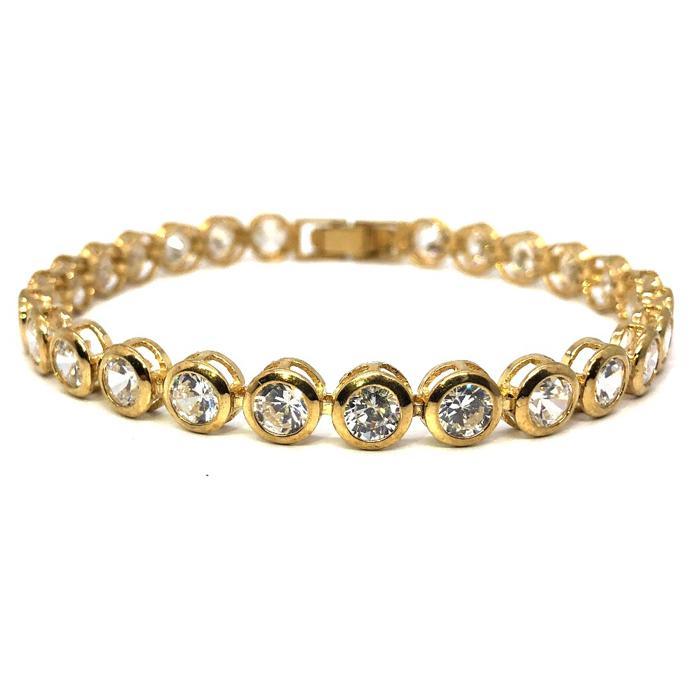 Bracelet rond CZ en or jaune 10K Femmes 7MM WBG-034